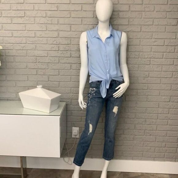 Jennifer Lopez Women Rhinestone Embellish Blue Denim Ankle Jeans size 2 - Picture 1 of 8